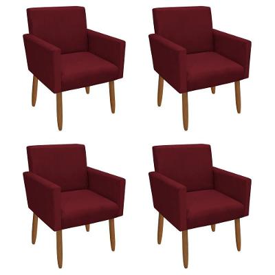 Kit 4 Poltronas Decorativa Nina Veludo Vermelho