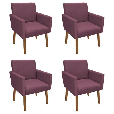 Kit 4 Poltronas Decorativa Nina Veludo Lilas