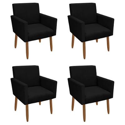 Kit 4 Poltronas Decorativa Nina Veludo Preto