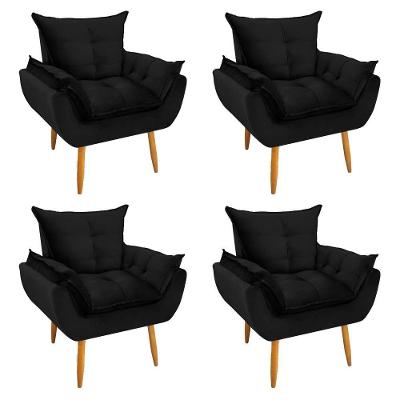 Kit 4 Poltronas Decorativa Opala Veludo Preto
