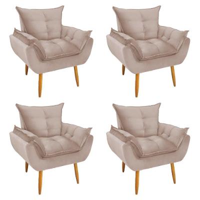 Kit 4 Poltronas Decorativa Opala Veludo Palha