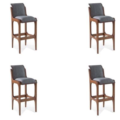 Kit 4 Banquetas Alta Madeira Maciça Linho Cinza/imbuia