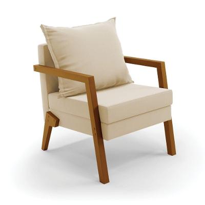 Poltrona Alice Suede Bege Base De Madeira - D'rossi