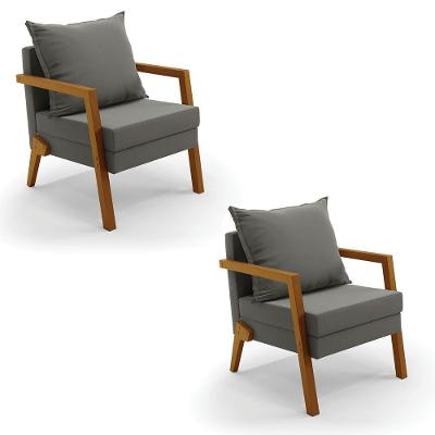 Kit 02 Poltronas Alice Suede Base De Madeira Cor Grafite