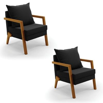 Kit 02 Poltronas Alice Suede Base De Madeira Cor Preto