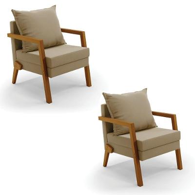 Kit 02 Poltronas Alice Suede Base De Madeira Marrom Rato