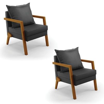 Kit 02 Poltronas Alice Corino Preto Base De Madeira