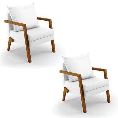 Kit 02 Poltronas Alice Corino Base De Madeira Cor Branco