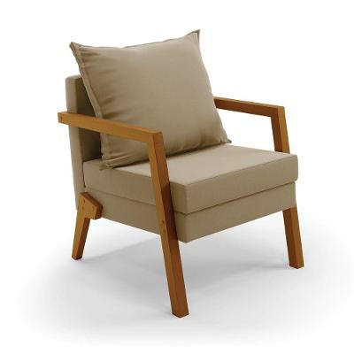 Poltrona Alice Suede Base De Madeira Cor Marrom Rato