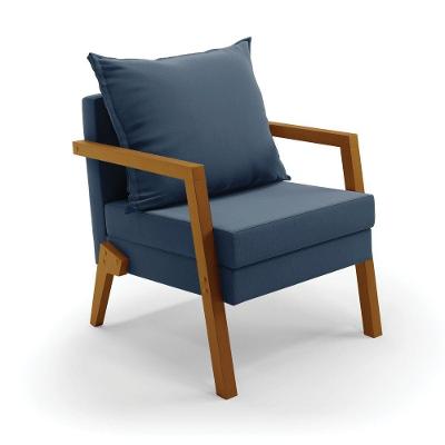 Poltrona Alice Suede Azul Marinho Base De Madeira - D'rossi
