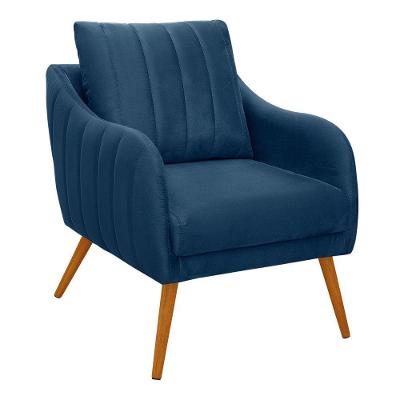 Poltrona Salem Veludo Pés Palito Castanho Cor Azul Marinho