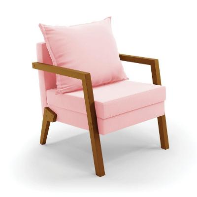 Poltrona Alice Suede Rosa Bebê Base De Madeira - D'rossi