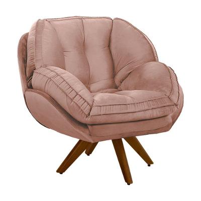 Poltrona Giratória Luisiana Veludo Base De Madeira Cor Rose