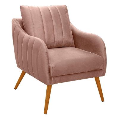Poltrona Salem Veludo Pés Palito Castanho Cor Rose
