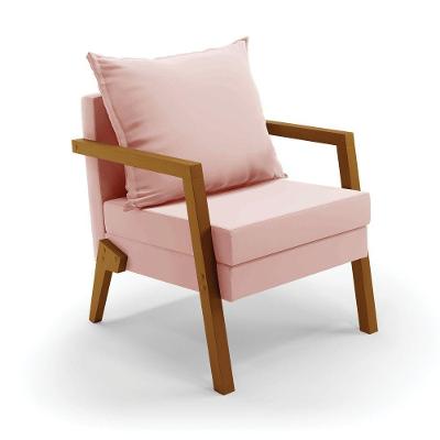 Poltrona Alice Veludo Base De Madeira - D'rossi Cor Rose