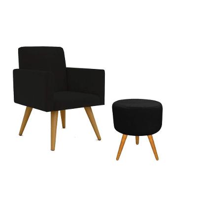 Kit 01 Poltrona Decorativa Pés Palito + 1 Puff Preta preto