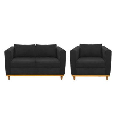 Kit Sofá 2 Lugares Poltrona Europa Suede Preto