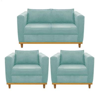 Kit Sofá 2 Lugares 2 Poltronas Europa Suede Azul Tiffany