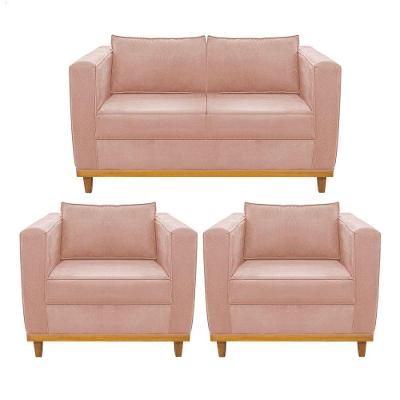 Kit Sofá 2 Lugares 2 Poltronas Europa Suede Rosê