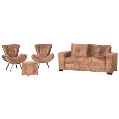 Conjunto Capri Sofa 3 Lugares 2 Poltronas Riad E Puff Finezzi Capuccino