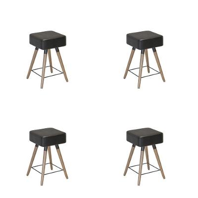 Conjunto 4 Bancos Banqueta Rio Tecido Sintético Preto