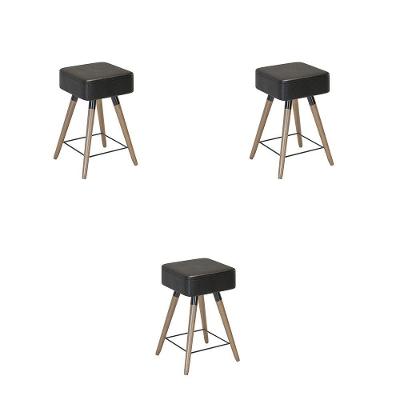 Conjunto 3 Bancos Banqueta Rio Tecido Sintético Preto