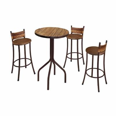 Conjunto Mesa Bistrô Tampo Madeira Com 3 Banquetas Bm Tubulares