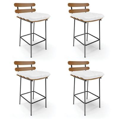 Kit 04 Banquetas Costela Corino Base Metálica Preto Branco