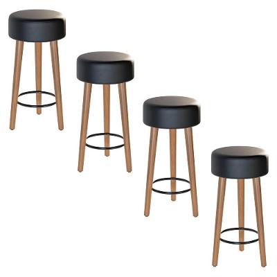 Kit 04 Banquetas Baixa Estofada Pés De Madeira Preto