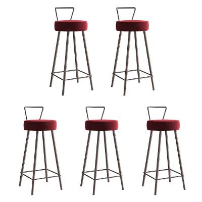 Kit 05 Banqueta Alta Tais Eiffel Cozinha Bar Bistrô Ferro Marrom Suede Vermelho