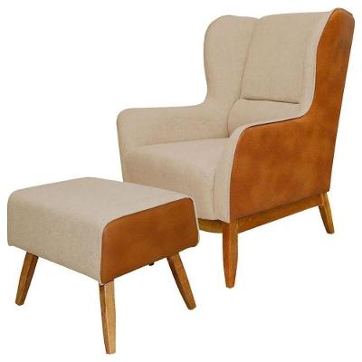 Poltrona Base Madeira E Puff Milena C129