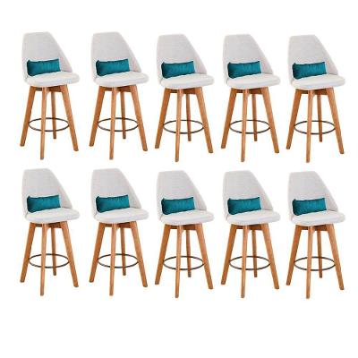 Kit 10 Banquetas Linho Bege E Almofada Suede Azul Turquesa