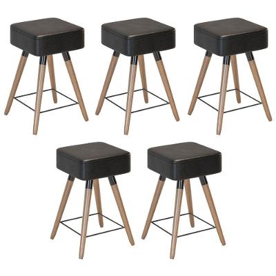 Kit 05 Banquetas Baixas 50x32cm Com Pés Palito Corano Preto