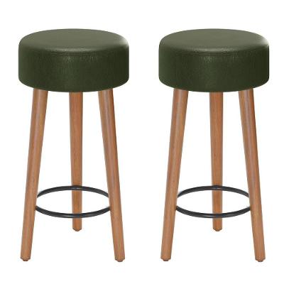 Kit 02 Banquetas Baixa Estofada Pés De Madeira Verde