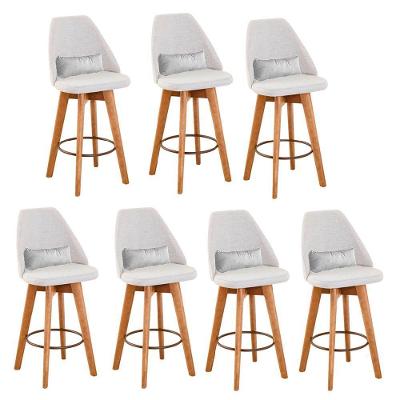 Kit 07 Banquetas Linho Bege E Almofada Suede Branco