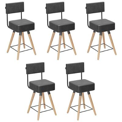 Kit 05 Banquetas Cadeiras 73cm Com Encosto Corano Preto