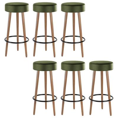 Kit 6 Banquetas Estofada Com Pés De Madeira Couríssimo Verde