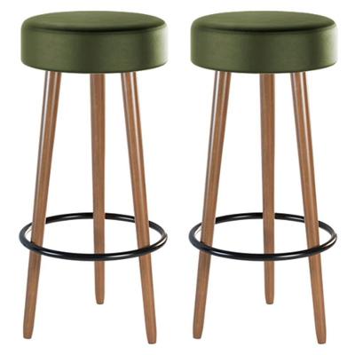 Kit 2 Banquetas Estofada Com Pés De Madeira Couríssimo Verde