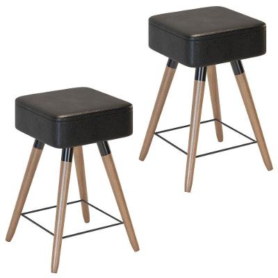 Kit 02 Banquetas Baixas 50x32cm Com Pés Palito Corano Preto