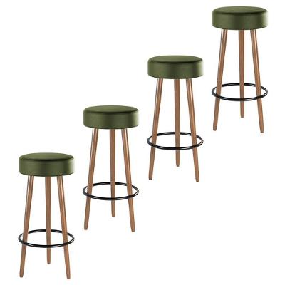 Kit 4 Banquetas Estofada Com Pés De Madeira Couríssimo Verde