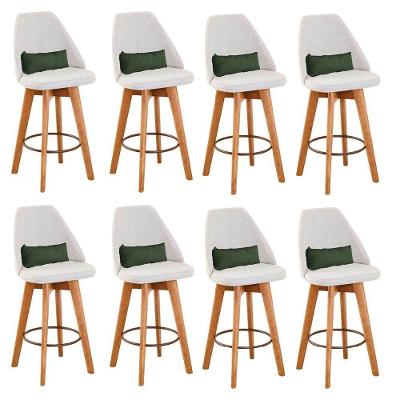 Kit 08 Banquetas Linho Bege E Almofada Suede Verde Musgo
