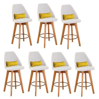 Kit 07 Banquetas Bege Claro E Almofada Suede Amarelo