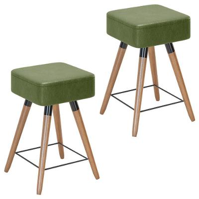 Kit 02 Banquetas Baixas 50x32cm Com Pés Palito Corano Verde