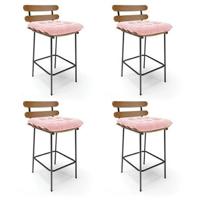 Kit 04 Banquetas Costela Suede Rosa Bebê Base Metálica Preto
