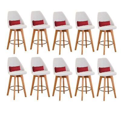 Kit 10 Banquetas Linho Bege E Almofada Sintético Vermelho