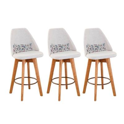Kit 03 Banquetas Linho Bege E Almofada Flores
