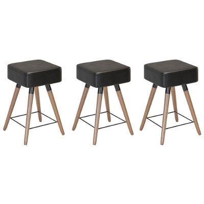 Kit 03 Banquetas Baixas 50x32cm Com Pés Palito Corano Preto