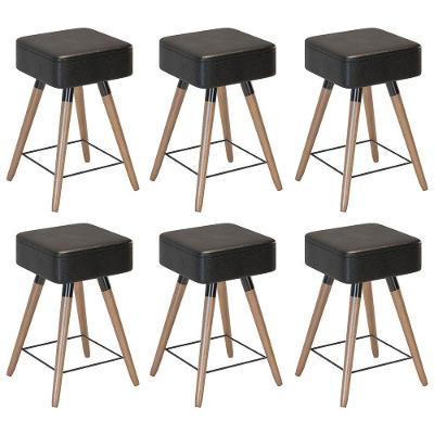 Kit 06 Banquetas Baixas 50x32cm Com Pés Palito Corano Preto