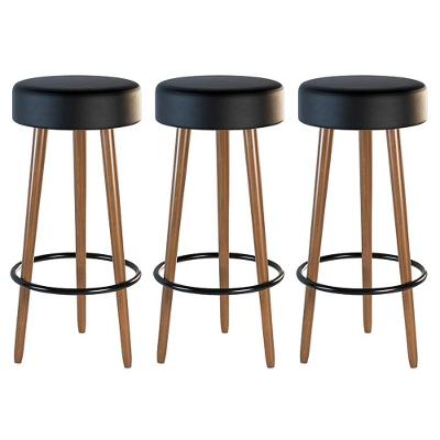 Kit 03 Banquetas Estofada Com Pés De Madeira Couríssimo Preto