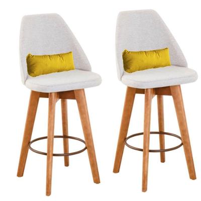 Kit 02 Banquetas Linho Bege E Almofada Suede Amarelo